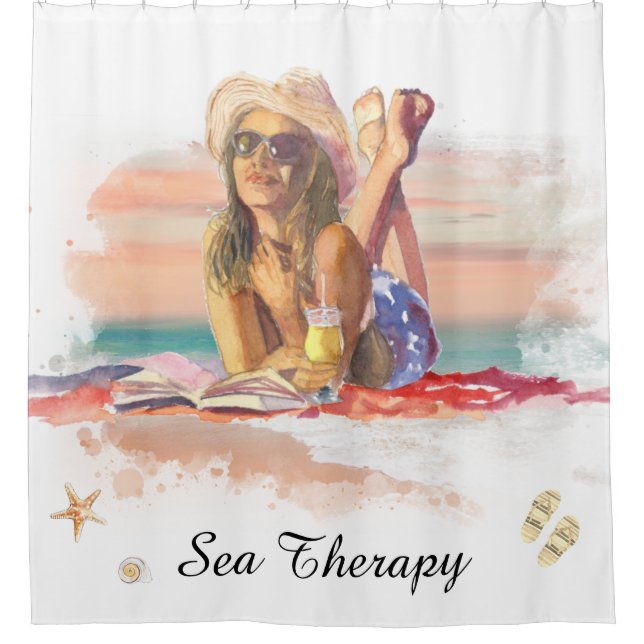 *~ Sea Therapy Beach Young Girl Sun Set  AR29 Shower Curtain (Front)