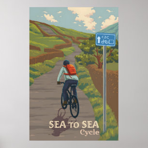 Sea to Sea C2C Coast to Coast Cycling Travel Poster