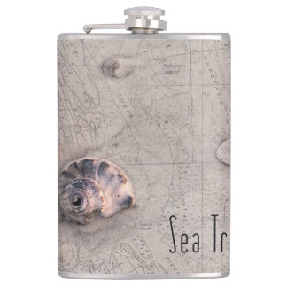 Sea Traveler Beach Map Collage Hip Flask