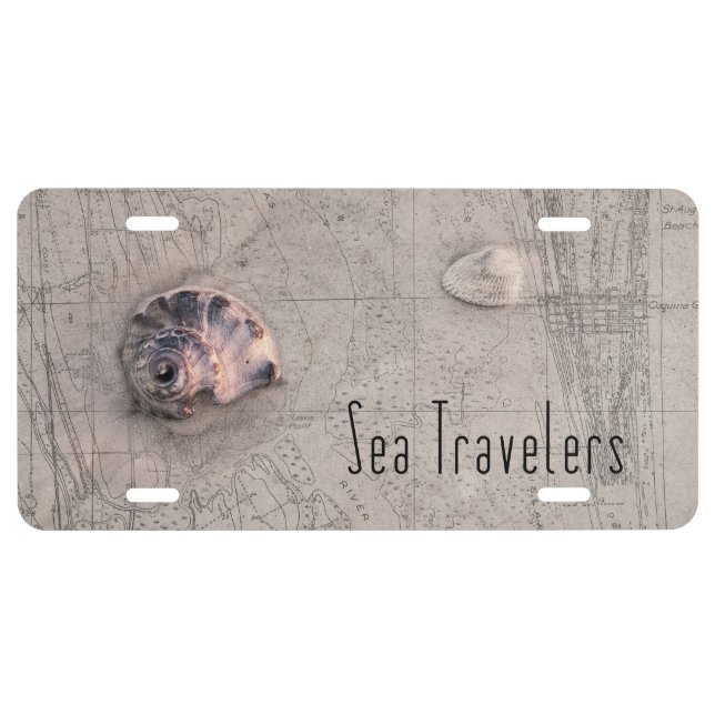 Sea Traveler Beach Map Collage License Plate (Front)