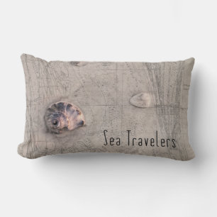 Sea Traveler Beach Map Collage Lumbar Pillow