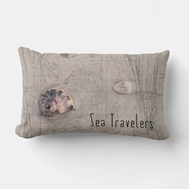 Sea Traveler Beach Map Collage Lumbar Pillow (Front)