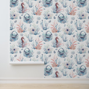 Sea treasures watercolors pattern wallpaper