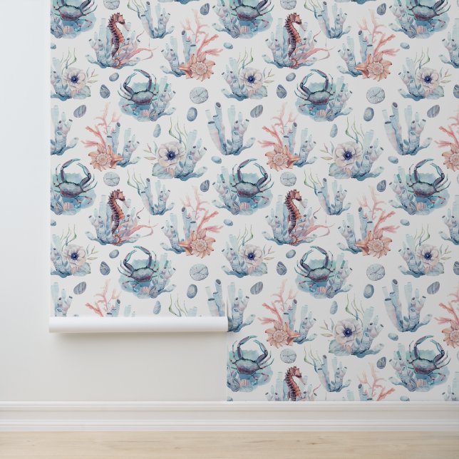Sea treasures watercolors pattern wallpaper  (Application)
