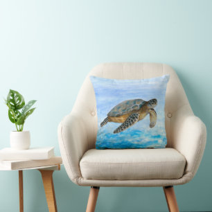 Sea Turtle 1 blue ocean Throw Pillow