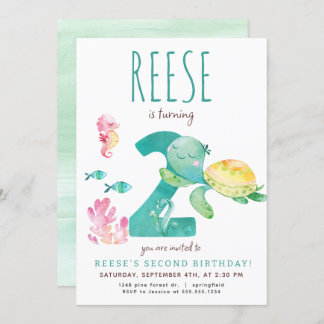 Sea Turtle 2nd Birthday Invitation