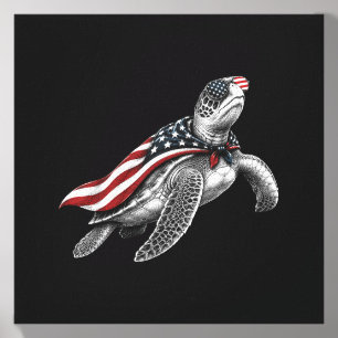 Sea Turtle 4th Of July Us Aamerican Flag Patriotic Canvas Photo Tile