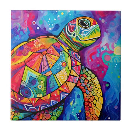 Sea Turtle Abstract Earth Day Ocean Beach Nature Ceramic Tile
