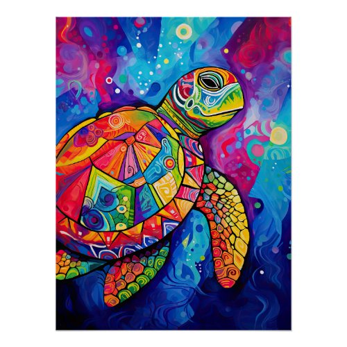Sea Turtle Abstract Earth Day Ocean Beach Nature Poster