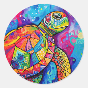Sea Turtle Abstract Ocean Beach Earth Day Classic Round Sticker