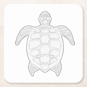 Sea Turtle Adult Coloring Paper Coaster