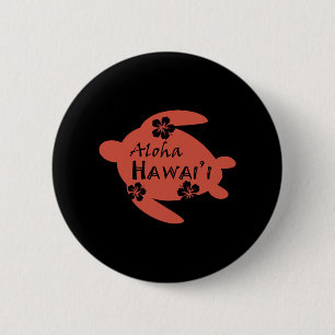 Sea Turtle Aloha Hawaii Hibiscus Orange Graphics Button