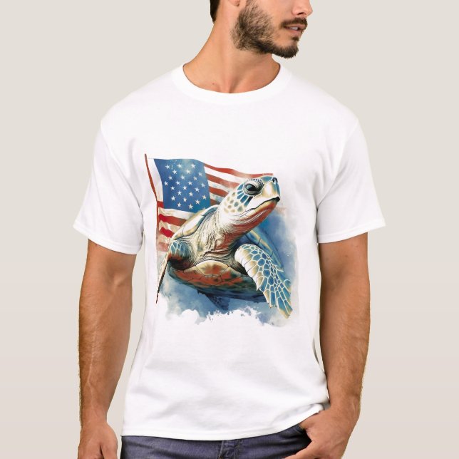 Sea Turtle American Flag T-Shirt (Front)