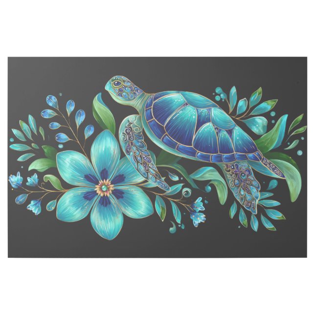 Sea Turtle Among Teal Petals Gallery Wrap (Front)