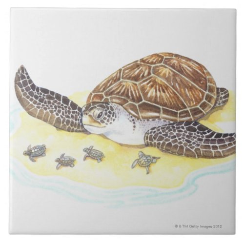 Sea Turtle and Babies Tile