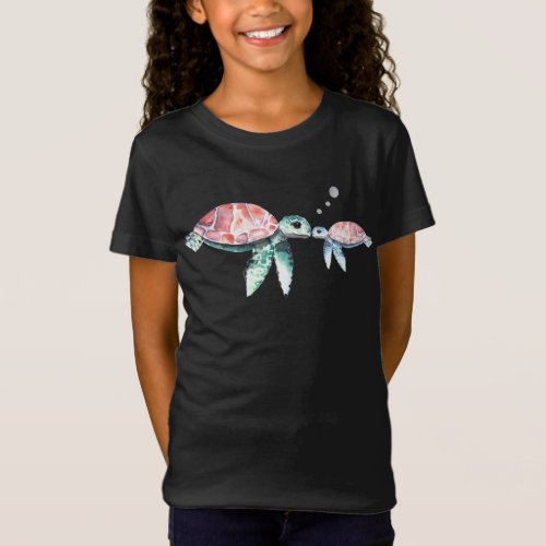 Sea Turtle and Baby Cute Watercolor T_Shirt