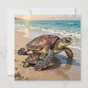 Sea Turtle and Baby Illustration Blank Card