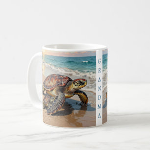 Sea Turtle and Baby Illustration Personalized Coffee Mug