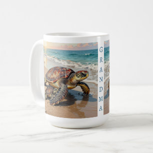 Sea Turtle and Baby Illustration Personalized Coffee Mug