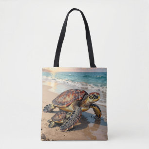 Sea Turtle and Baby Illustration  Tote Bag