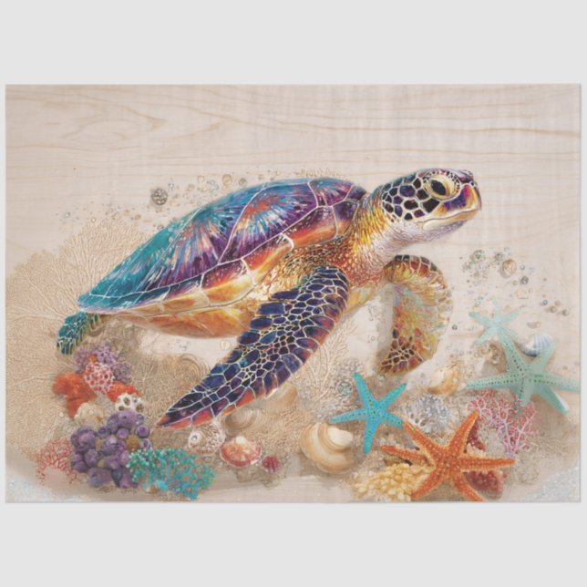 Sea Turtle and Coral Decoupage Tissue Paper (Front)