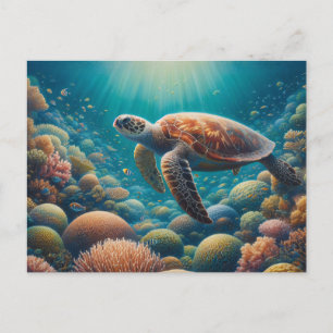 Sea Turtle and Coral Postcard