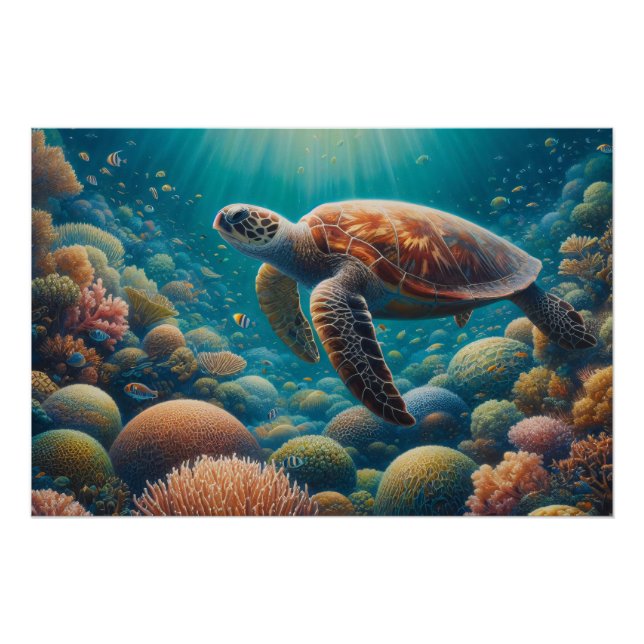 Sea Turtle and Coral Poster (Front)