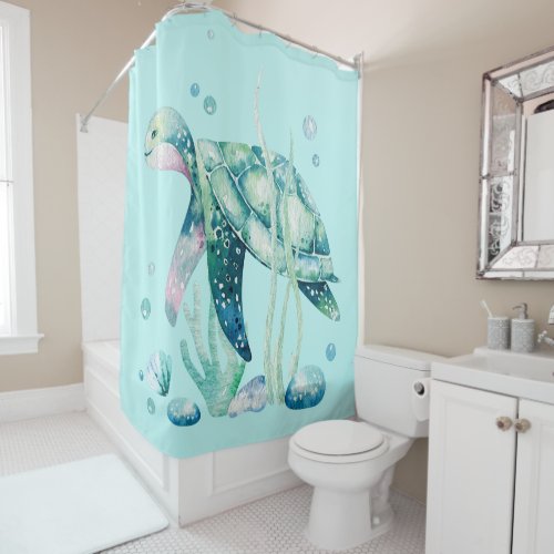 Sea turtle and corals composition shower curtain