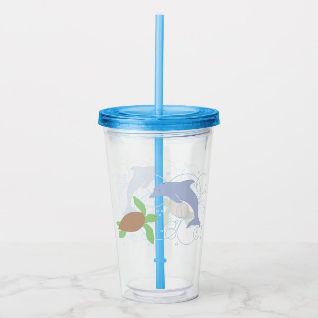 Sea Turtle and Dolphin Acrylic Tumbler (Front)