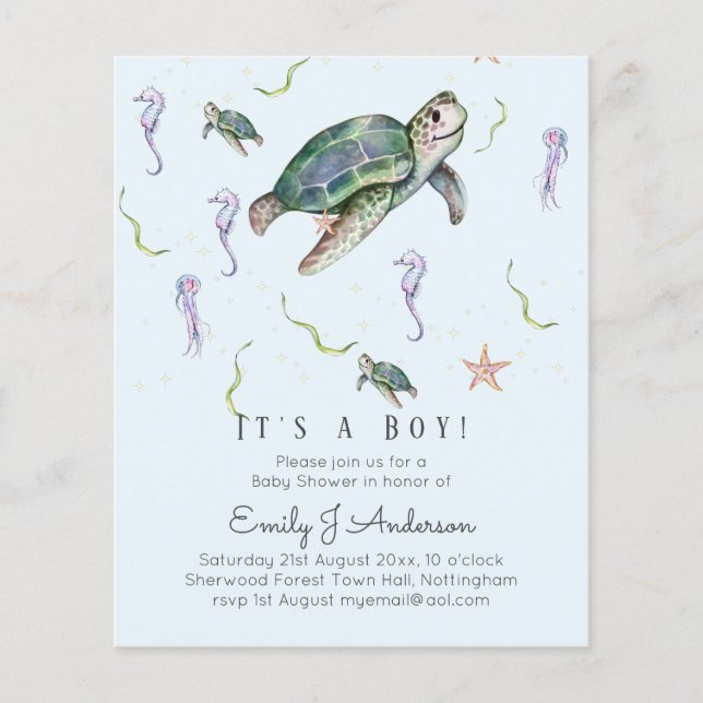 Sea Turtle and Friends Baby Boy or Girl Shower Inv (Front)