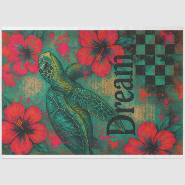 Sea Turtle and Hibiscus – Decoupage Paper | Tissue (Front)