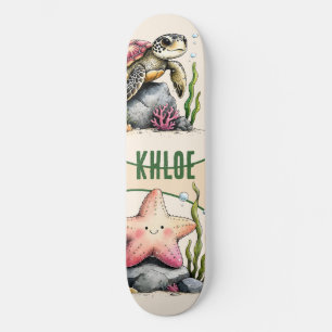 Sea Turtle and Starfish Ocean Art Skateboard