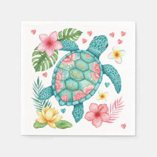 Sea Turtle and Tropical Flowers Napkins