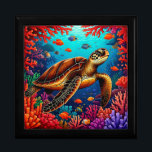 Sea Turtle and Vibrant Coral Reef Gift Box<br><div class="desc">Detailed illustration of a sea turtle swimming amid vibrant coral reefs and colorful fish in a clear ocean,  capturing the beauty and diversity of marine wildlife.</div>