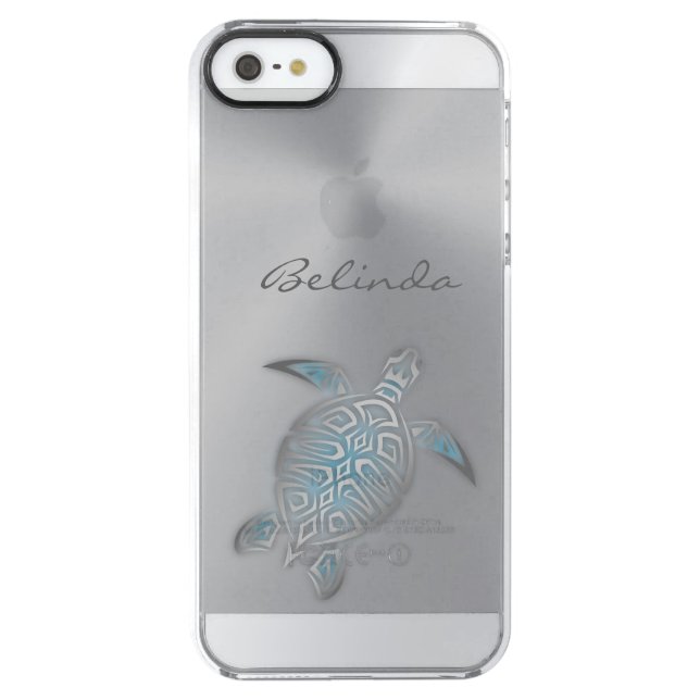 Sea Turtle Animal Silver Clear Monogram Uncommon iPhone Case (Back)
