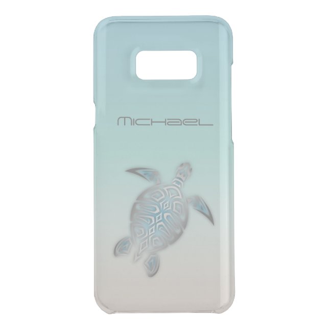 Sea Turtle Animal Silver Clear Monogram Uncommon Samsung Galaxy Case (Back)