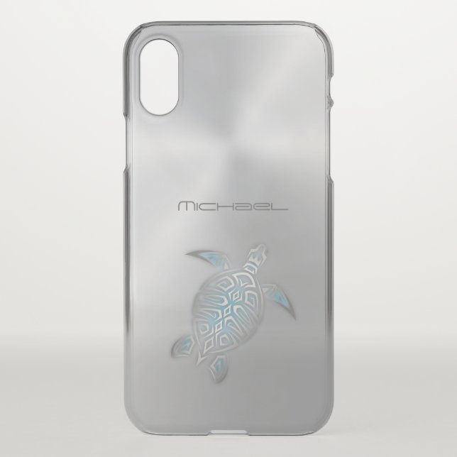 Sea Turtle Animal Silver Modern Coastal Uncommon iPhone Case (Back)