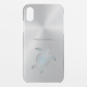 Sea Turtle Animal Silver Modern Coastal iPhone XR Case