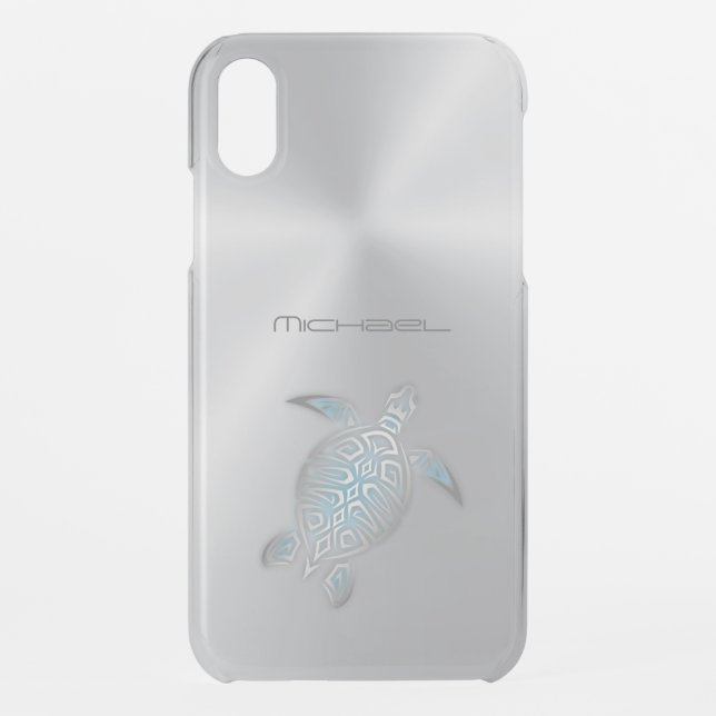 Sea Turtle Animal Silver Modern Coastal Uncommon iPhone Case (Back)