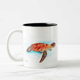 Sea turtle animal watercolor ocean tropical Two-Tone coffee mug
