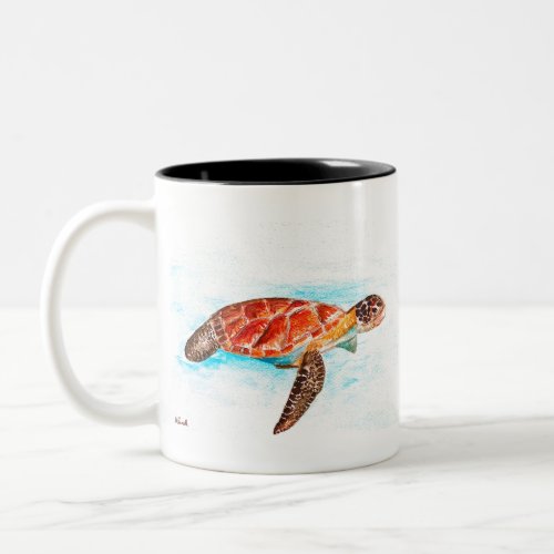 Sea turtle animal watercolor ocean tropical Two_Tone coffee mug