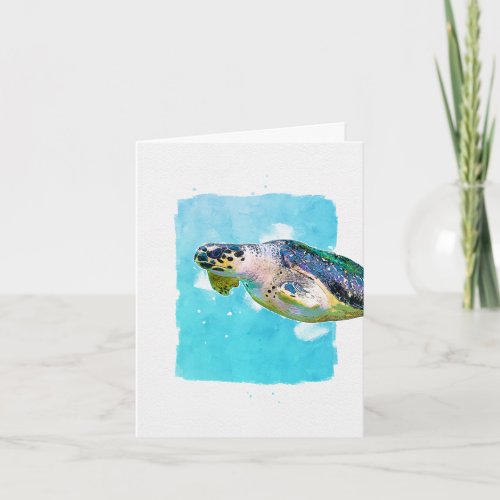 Sea Turtle Aqua Blue Watercolor Any Occasion Blank Note Card