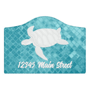 Sea Turtle Aqua Sea Glass Pattern Door Sign