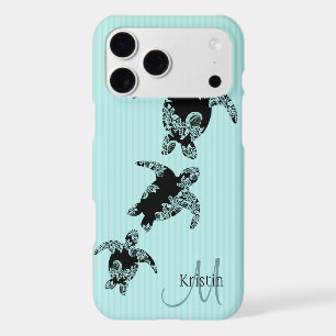 Sea Turtle Aqua Stripe with Monogram iPhone 17 Pro Max Case