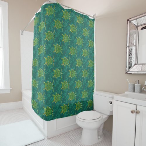 Sea Turtle Aquamarine Shower Curtain