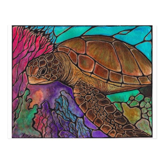 Sea Turtle Art...awesome stained glass style! Postcard | Zazzle.com