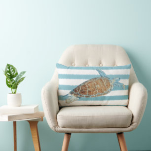 Sea Turtle Art Blue Lumbar Pillow