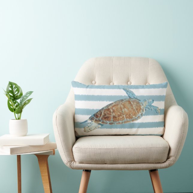 Sea Turtle Art Blue Lumbar Pillow (Chair)