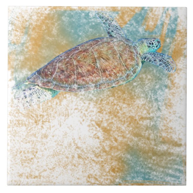 Sea Turtle Art Coastal Art Ceramic Tile (Front)