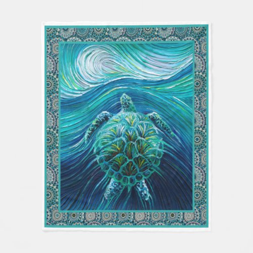 Sea Turtle Art Quilt Blanket Great Customized